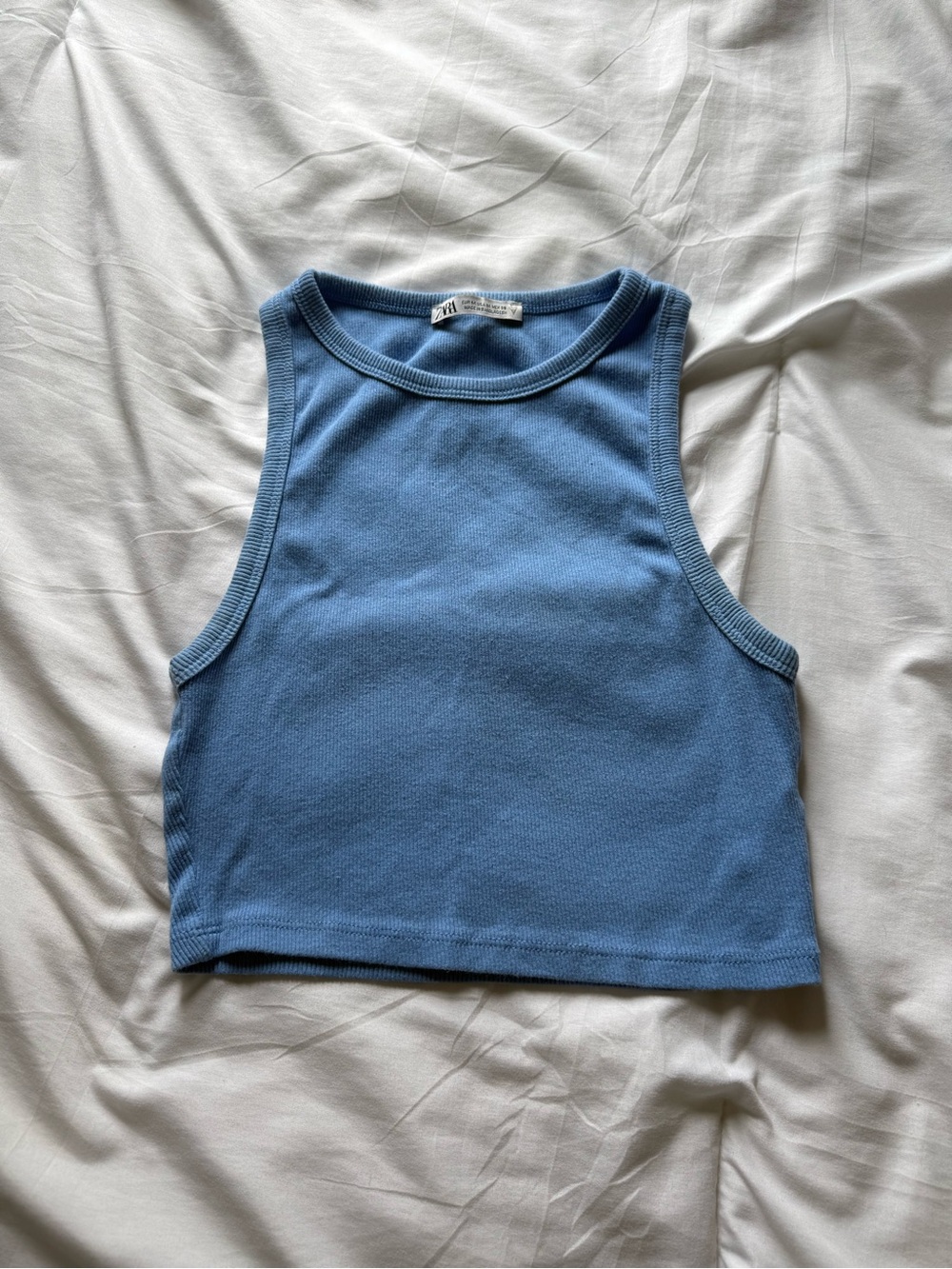 Zara Blue Ribbed Crop Tank Top